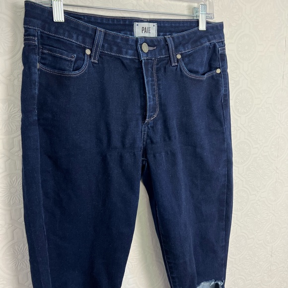 Paige Verdugo Ankle Jeans Distressed Dark Wash Mid Rise Size 31 - Picture 6 of 10